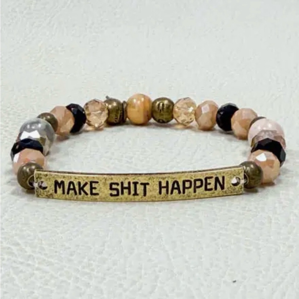 Make It Happen Motivational Beaded Bracelet Bronze